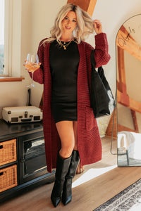 Still Dreaming Cable Knit Long Cardigan (Bordeaux) - NanaMacs
