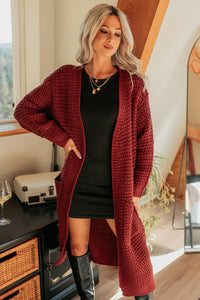 Still Dreaming Cable Knit Long Cardigan (Bordeaux) - NanaMacs