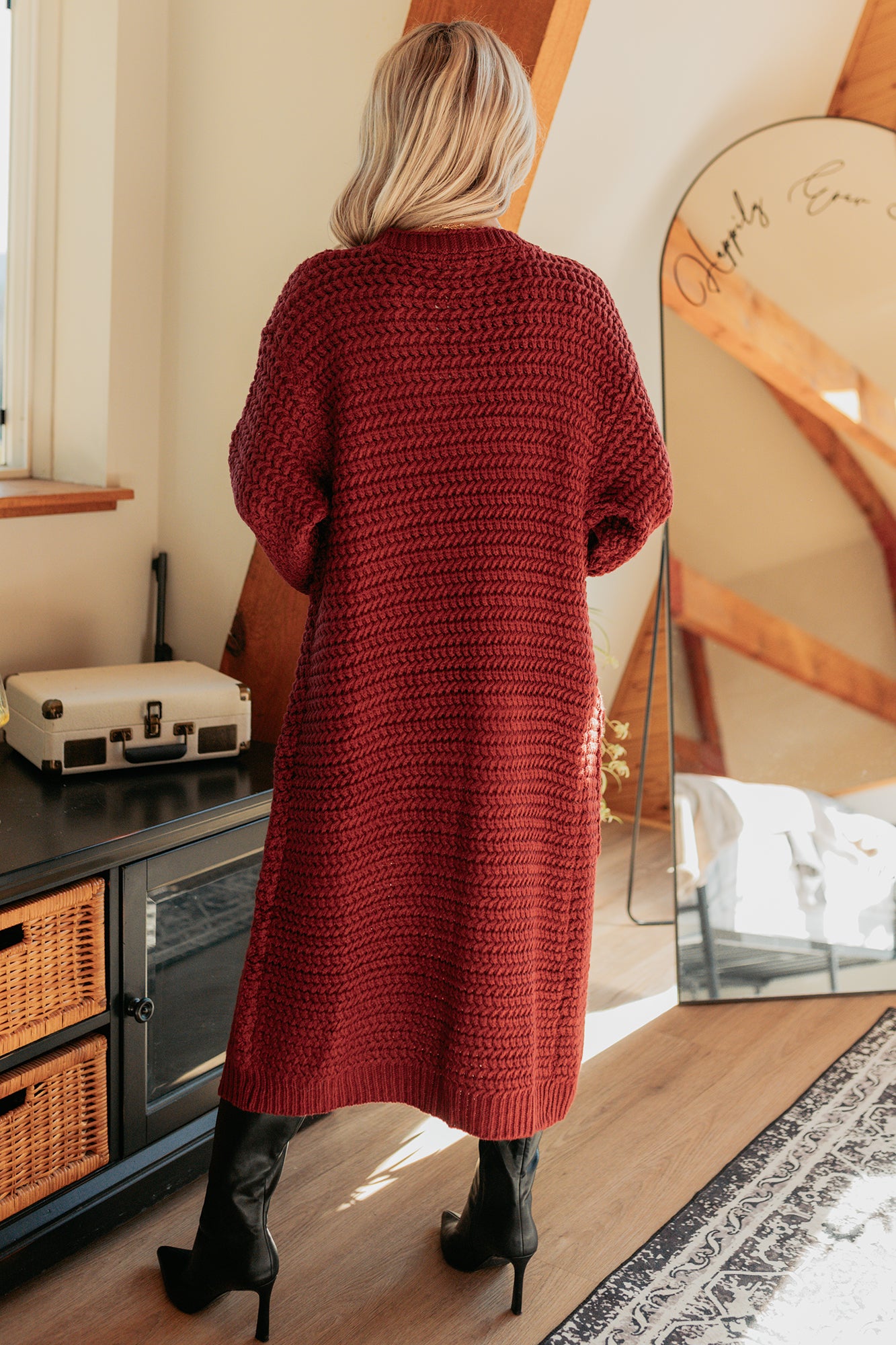 Still Dreaming Cable Knit Long Cardigan (Bordeaux) - NanaMacs