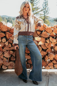 Don’t Overthink It Aztec Front Tie Sweater (Cream/Mix) - NanaMacs