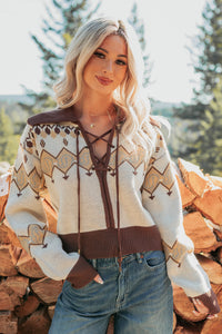 Don’t Overthink It Aztec Front Tie Sweater (Cream/Mix) - NanaMacs