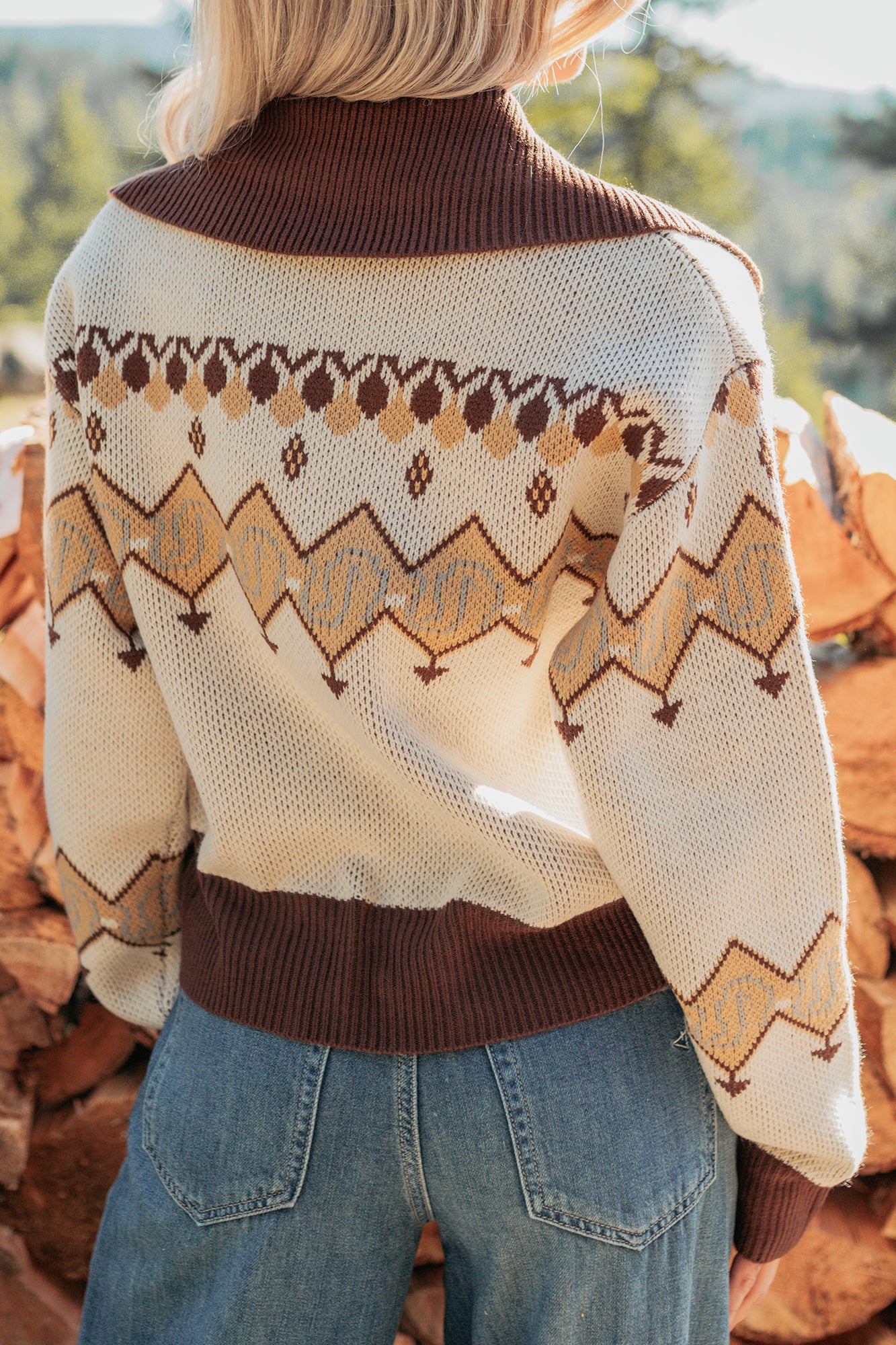 Don’t Overthink It Aztec Front Tie Sweater (Cream/Mix) - NanaMacs