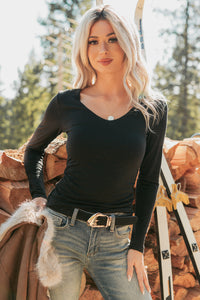 Unsaid Things Long Sleeve V Neck Top (Black) - NanaMacs