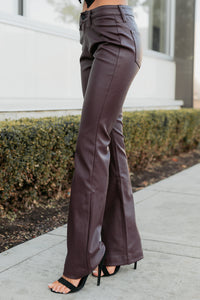 Paityn Faux Leather Boot-Cut Kancan Pants (Burgundy) - NanaMacs