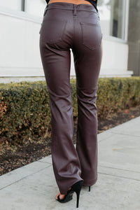 Paityn Faux Leather Boot-Cut Kancan Pants (Burgundy) - NanaMacs