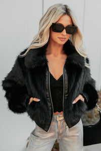 No Comparisons Faux Fur Plush Zip-Up Jacket (Black) - NanaMacs