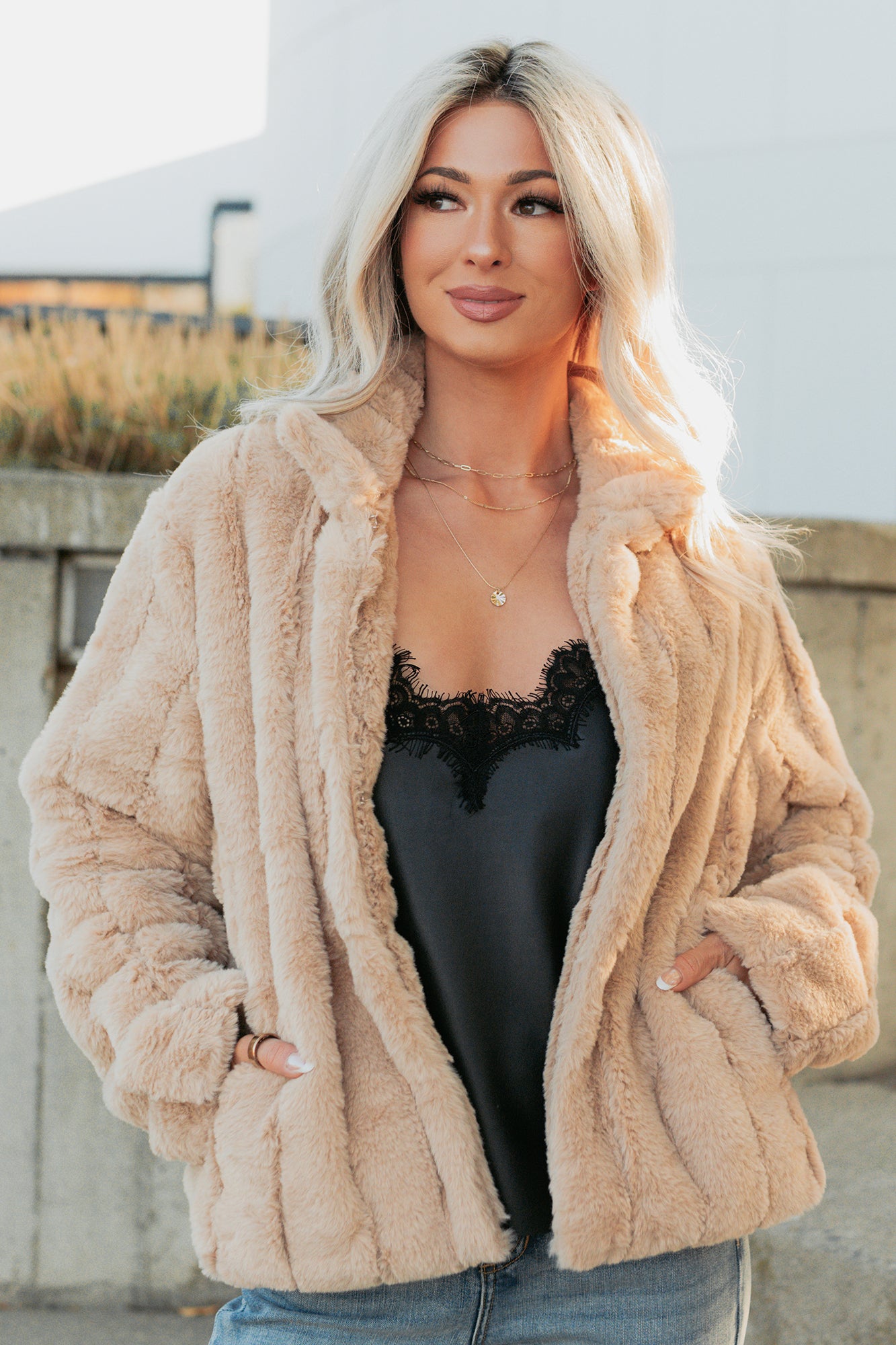 Snuggle Bug Faux Fur Jacket (Taupe) - NanaMacs