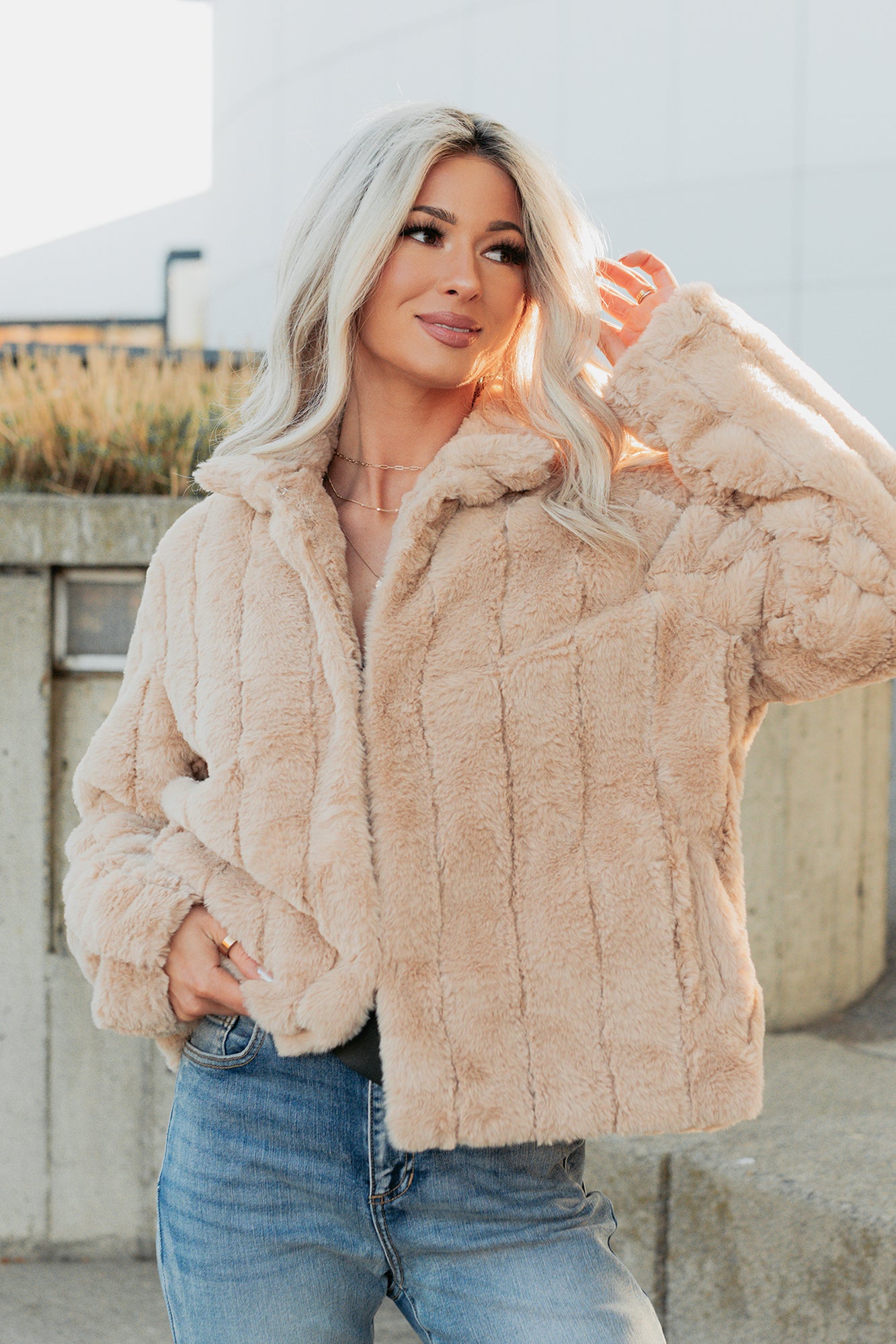 Snuggle Bug Faux Fur Jacket (Taupe) - NanaMacs