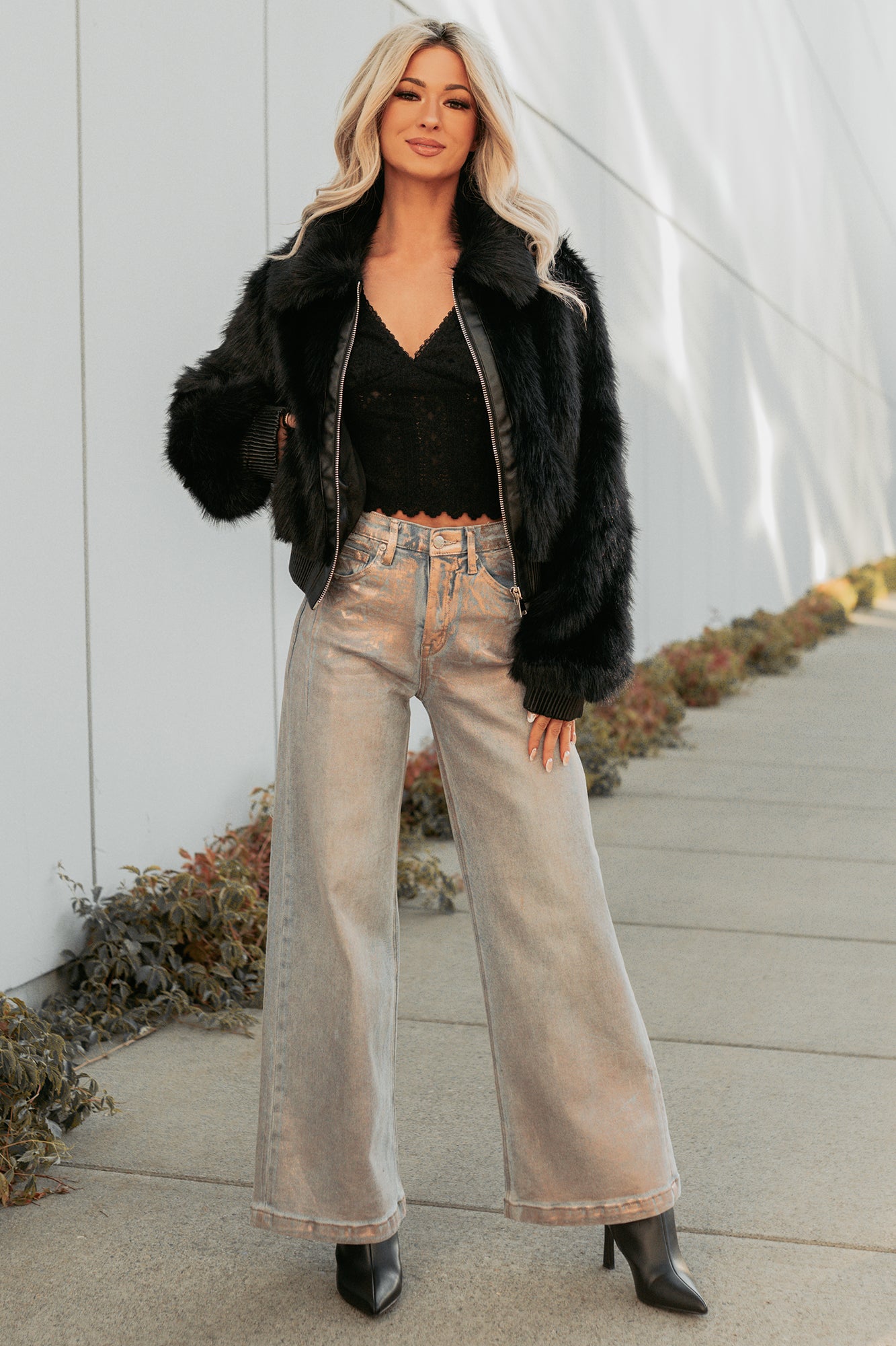 No Comparisons Faux Fur Plush Zip-Up Jacket (Black) - NanaMacs