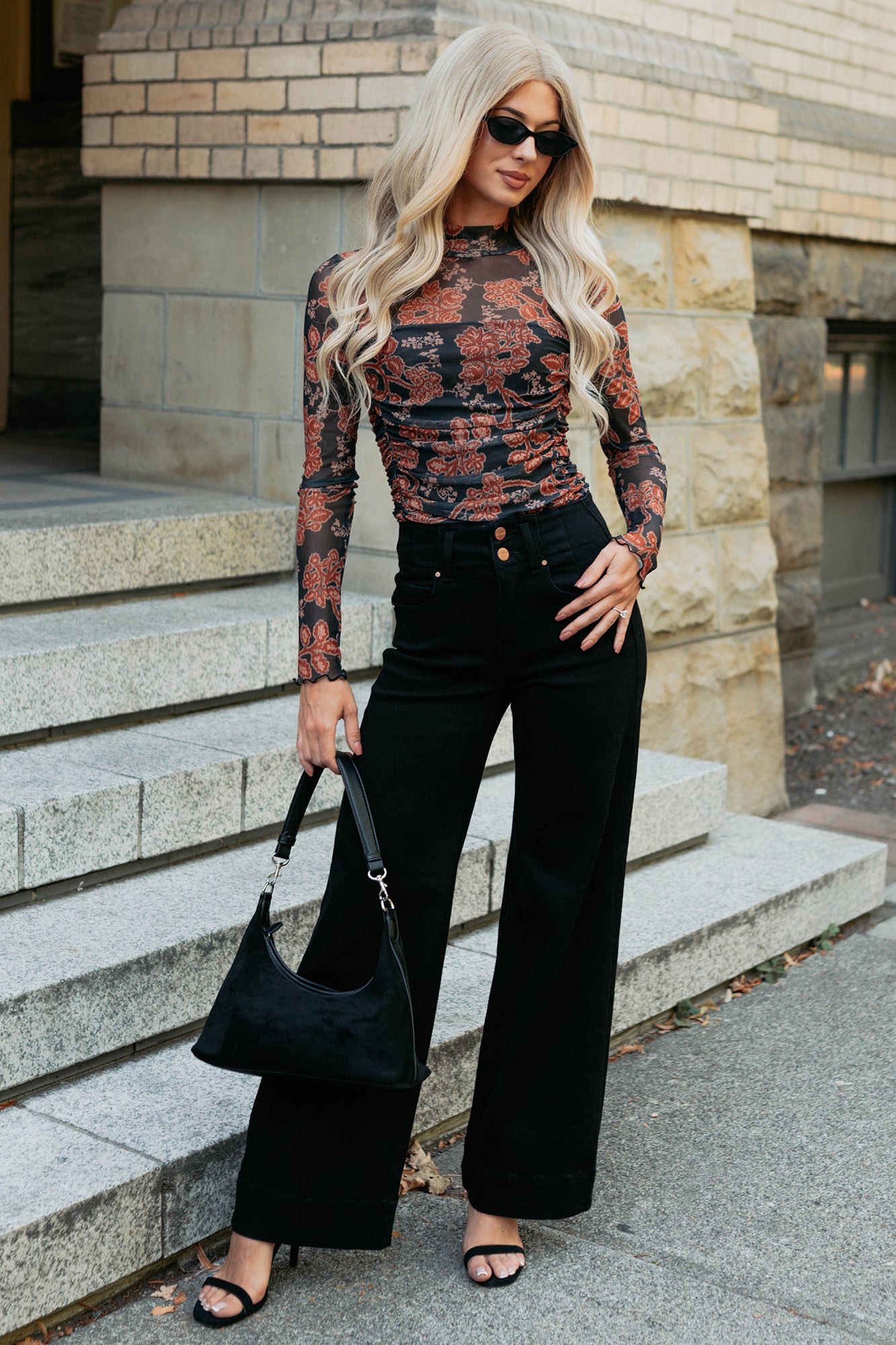 Frederick High Rise Wide Leg Risen Jeans (Black) - NanaMacs