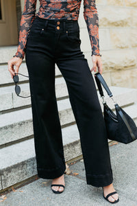 Frederick High Rise Wide Leg Risen Jeans (Black) - NanaMacs