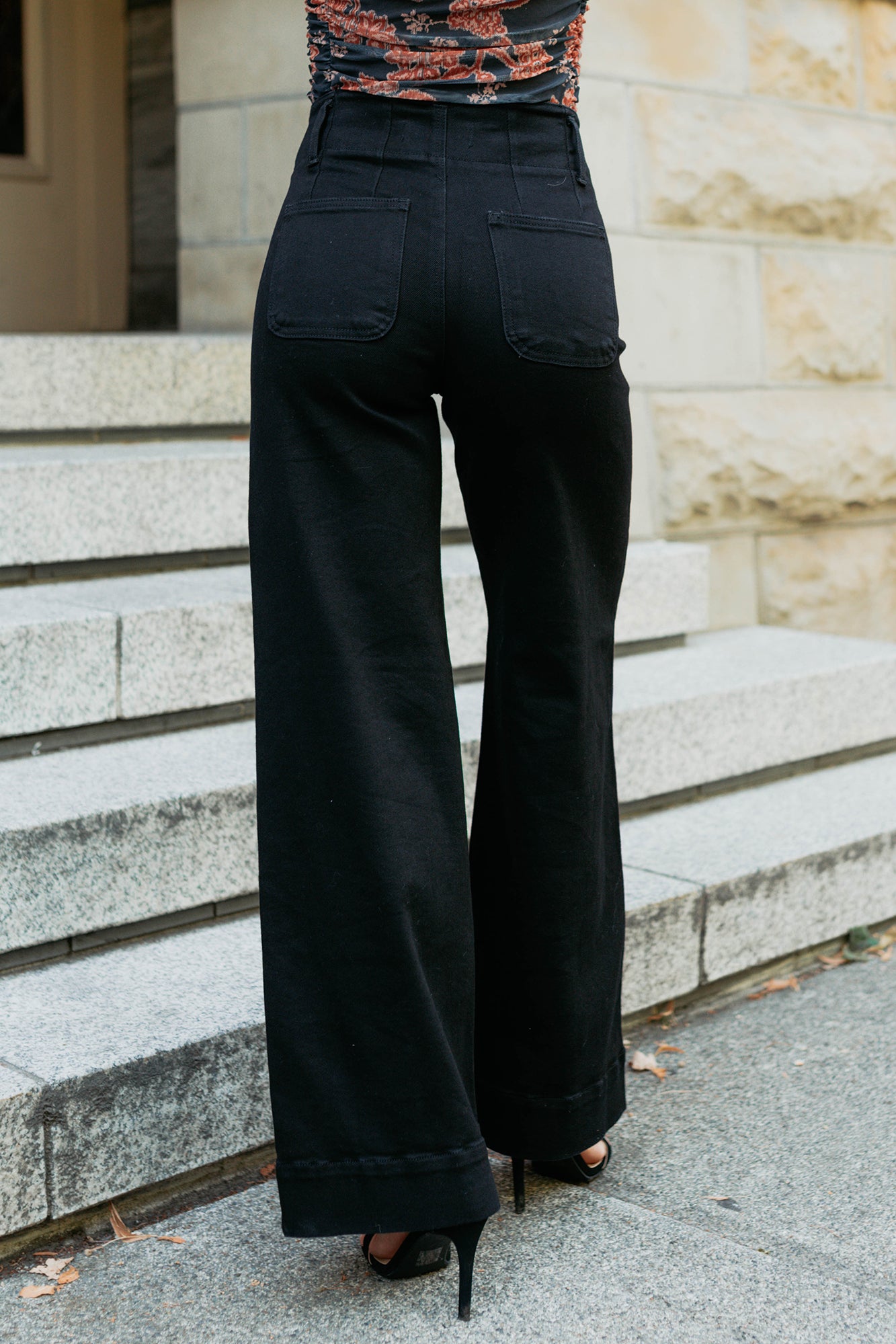 Frederick High Rise Wide Leg Risen Jeans (Black) - NanaMacs