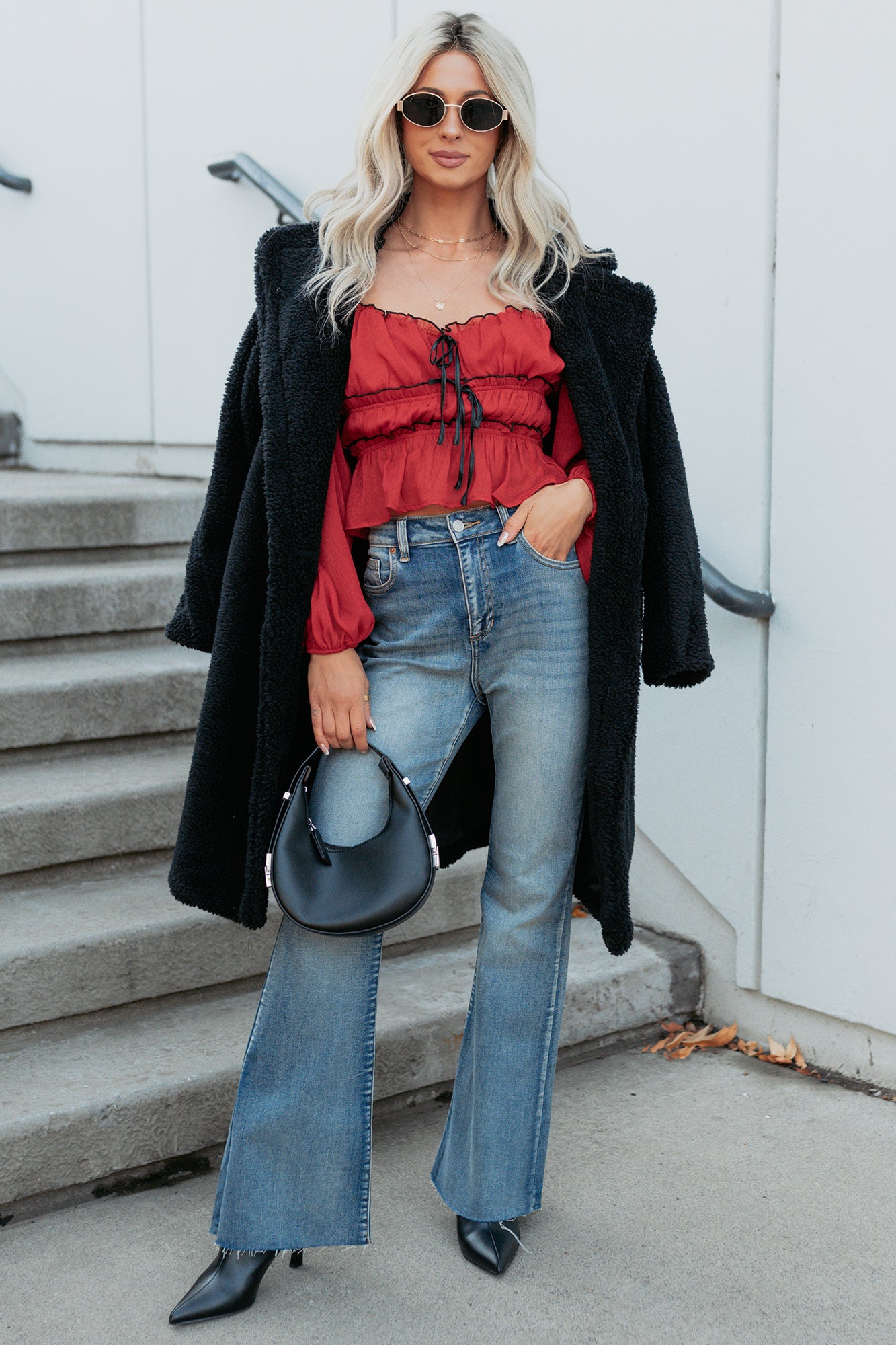 Cute With It Sweetheart Neck Bow Detail Top (Red Wine) - NanaMacs