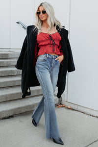 Cute With It Sweetheart Neck Bow Detail Top (Red Wine) - NanaMacs