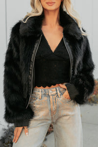 No Comparisons Faux Fur Plush Zip-Up Jacket (Black) - NanaMacs