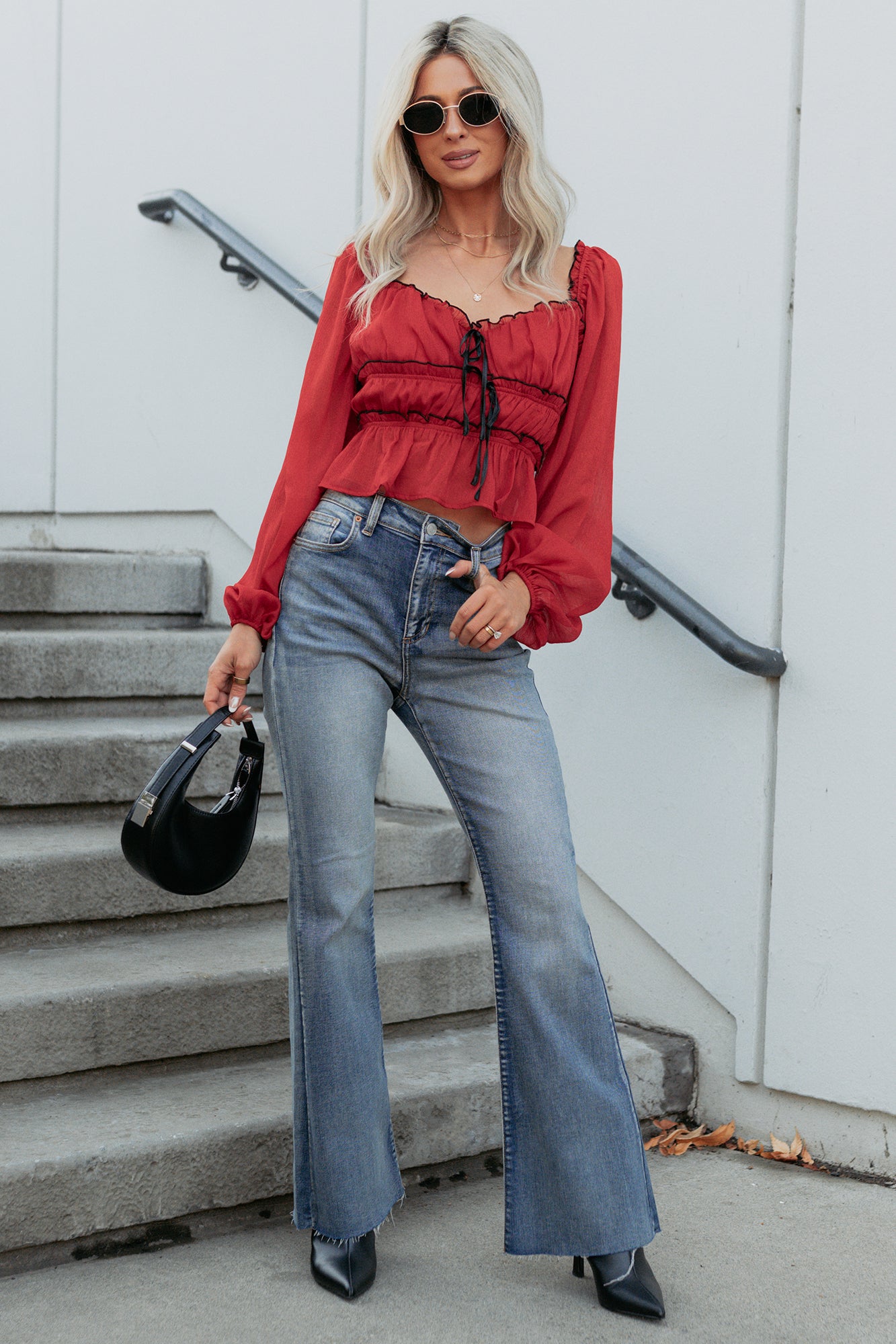 Cute With It Sweetheart Neck Bow Detail Top (Red Wine) - NanaMacs