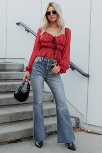 Cute With It Sweetheart Neck Bow Detail Top (Red Wine) - NanaMacs