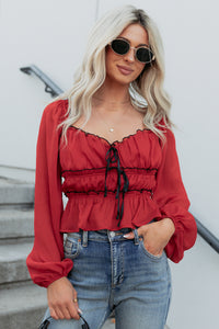 Cute With It Sweetheart Neck Bow Detail Top (Red Wine) - NanaMacs