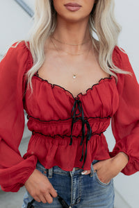 Cute With It Sweetheart Neck Bow Detail Top (Red Wine) - NanaMacs