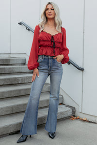 Cute With It Sweetheart Neck Bow Detail Top (Red Wine) - NanaMacs