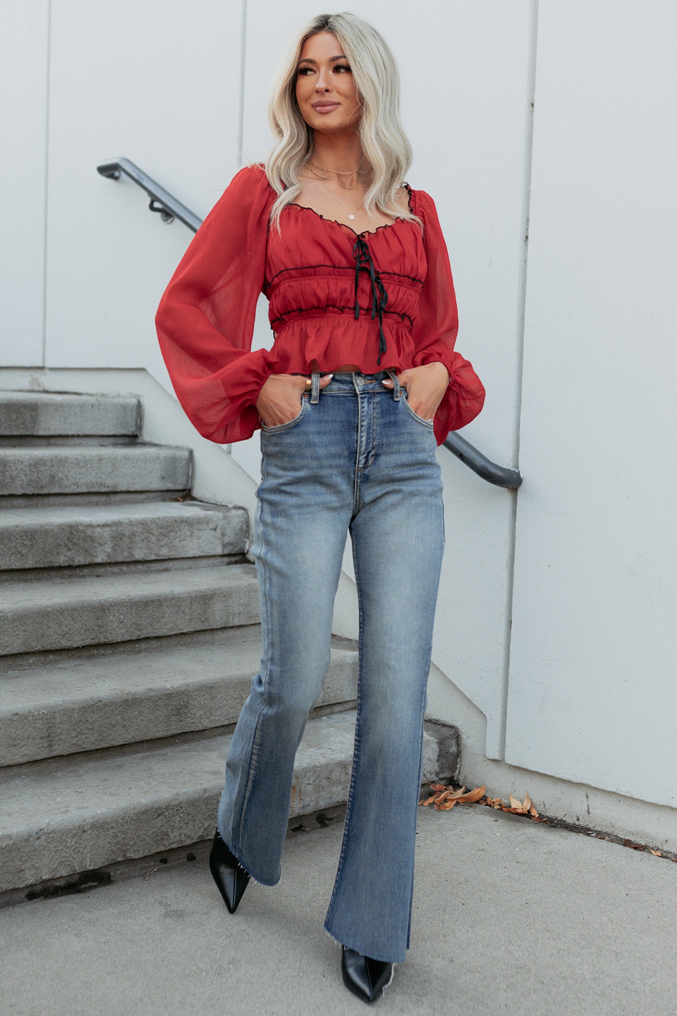 Cute With It Sweetheart Neck Bow Detail Top (Red Wine) - NanaMacs