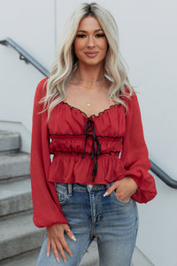 Cute With It Sweetheart Neck Bow Detail Top (Red Wine) - NanaMacs