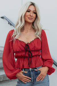 Cute With It Sweetheart Neck Bow Detail Top (Red Wine) - NanaMacs