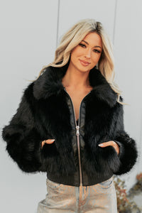 No Comparisons Faux Fur Plush Zip-Up Jacket (Black) - NanaMacs