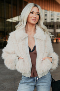 No Comparisons Faux Fur Plush Zip-Up Jacket (Taupe) - NanaMacs