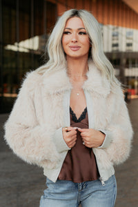 No Comparisons Faux Fur Plush Zip-Up Jacket (Taupe) - NanaMacs