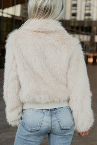 No Comparisons Faux Fur Plush Zip-Up Jacket (Taupe) - NanaMacs