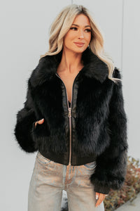 No Comparisons Faux Fur Plush Zip-Up Jacket (Black) - NanaMacs