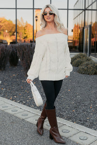Dazzle Hour Knit Off The Shoulder Sweater (Cream) - NanaMacs