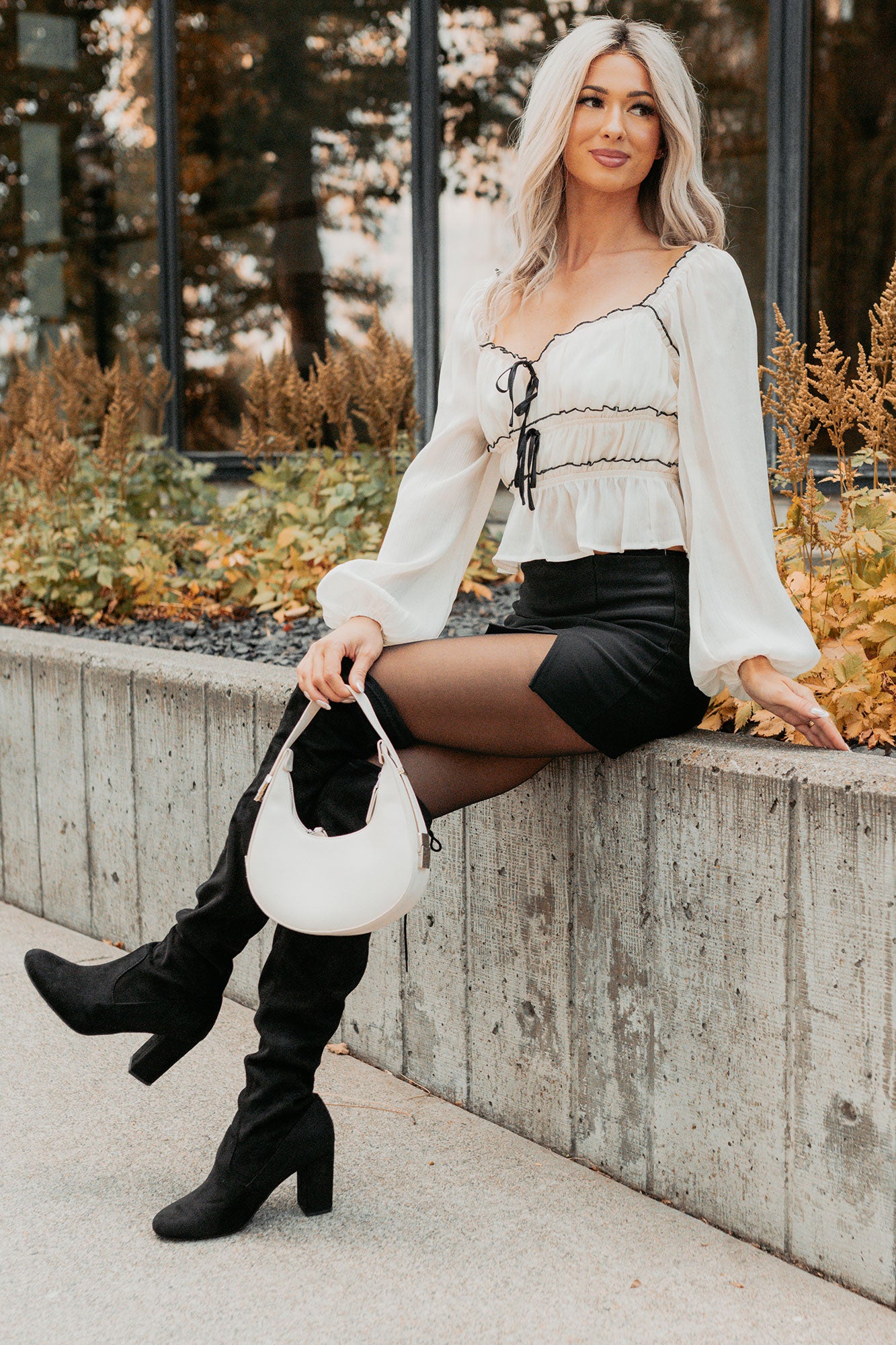 Cute With It Sweetheart Neck Bow Detail Top (Ivory) - NanaMacs