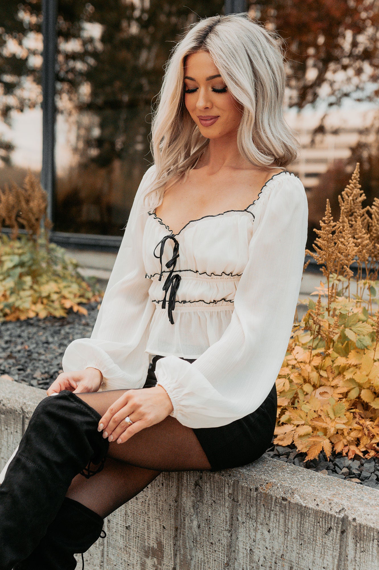 Cute With It Sweetheart Neck Bow Detail Top (Ivory) - NanaMacs