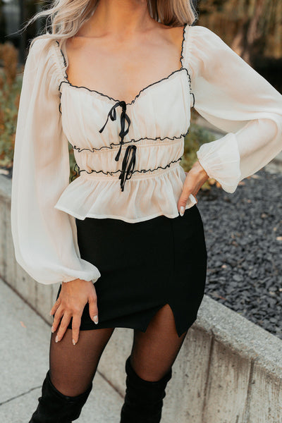 Cute With It Sweetheart Neck Bow Detail Top (Ivory) - NanaMacs