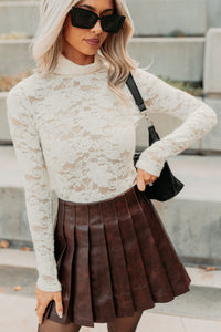 Lace Dreams Floral Lace Turtleneck Top (Off White) - NanaMacs