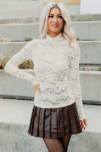 Lace Dreams Floral Lace Turtleneck Top (Off White) - NanaMacs