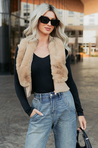 Needing You Near Faux Fur Zip-Up Vest (Khaki) - NanaMacs