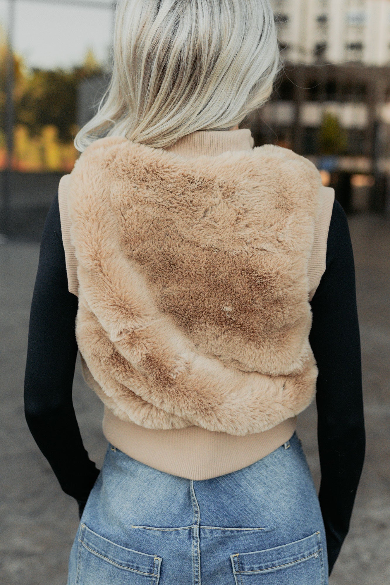 Needing You Near Faux Fur Zip-Up Vest (Khaki) · NanaMacs