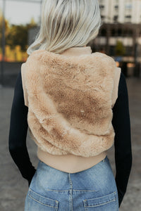 Needing You Near Faux Fur Zip-Up Vest (Khaki) - NanaMacs