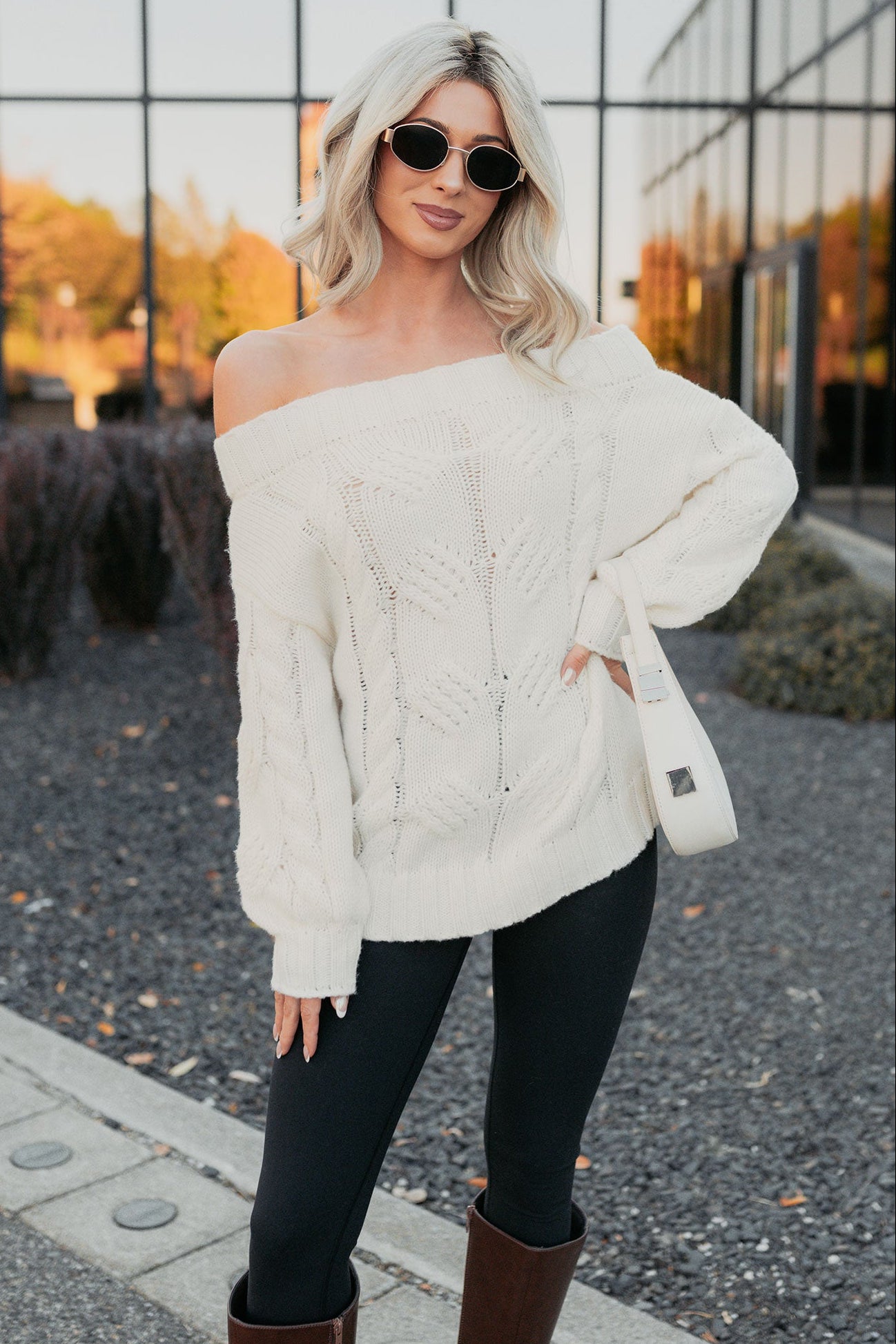 Dazzle Hour Knit Off The Shoulder Sweater (Cream) - NanaMacs