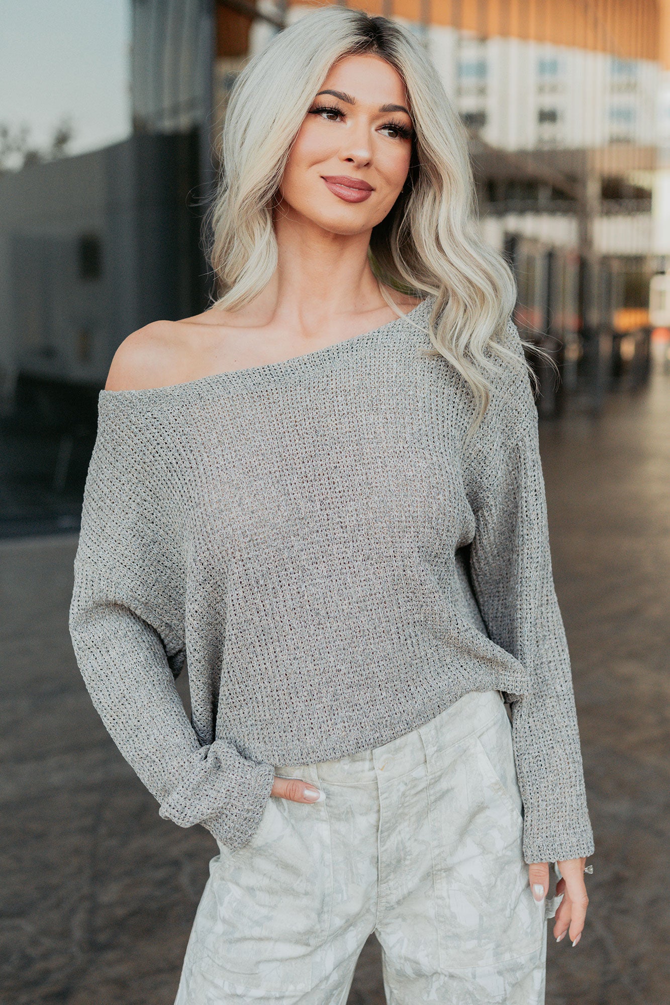Quiet & Close Wide Neck Sweater (Taupe) - NanaMacs