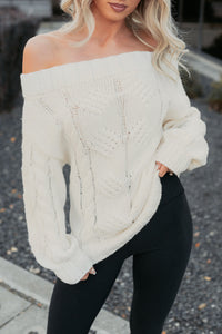 Dazzle Hour Knit Off The Shoulder Sweater (Cream) - NanaMacs