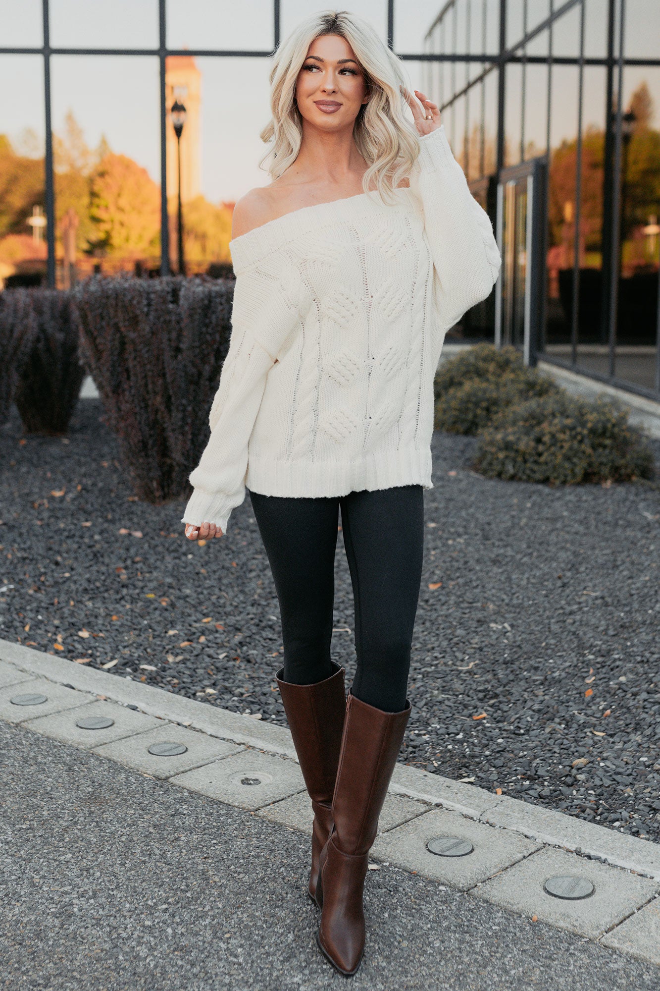 Dazzle Hour Knit Off The Shoulder Sweater (Cream) - NanaMacs