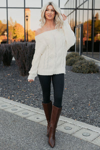 Dazzle Hour Knit Off The Shoulder Sweater (Cream) - NanaMacs