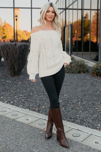 Dazzle Hour Knit Off The Shoulder Sweater (Cream) - NanaMacs