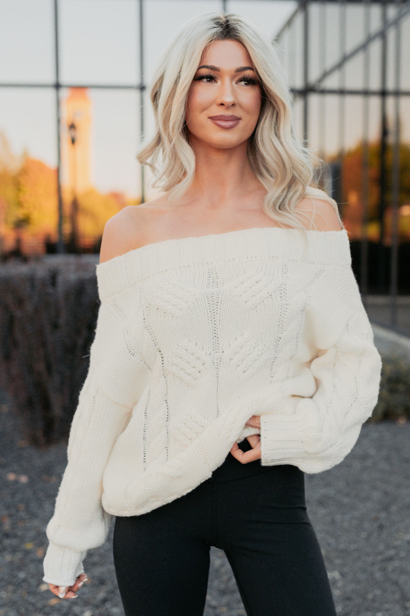 Dazzle Hour Knit Off The Shoulder Sweater (Cream) - NanaMacs