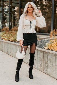 Cute With It Sweetheart Neck Bow Detail Top (Ivory) - NanaMacs