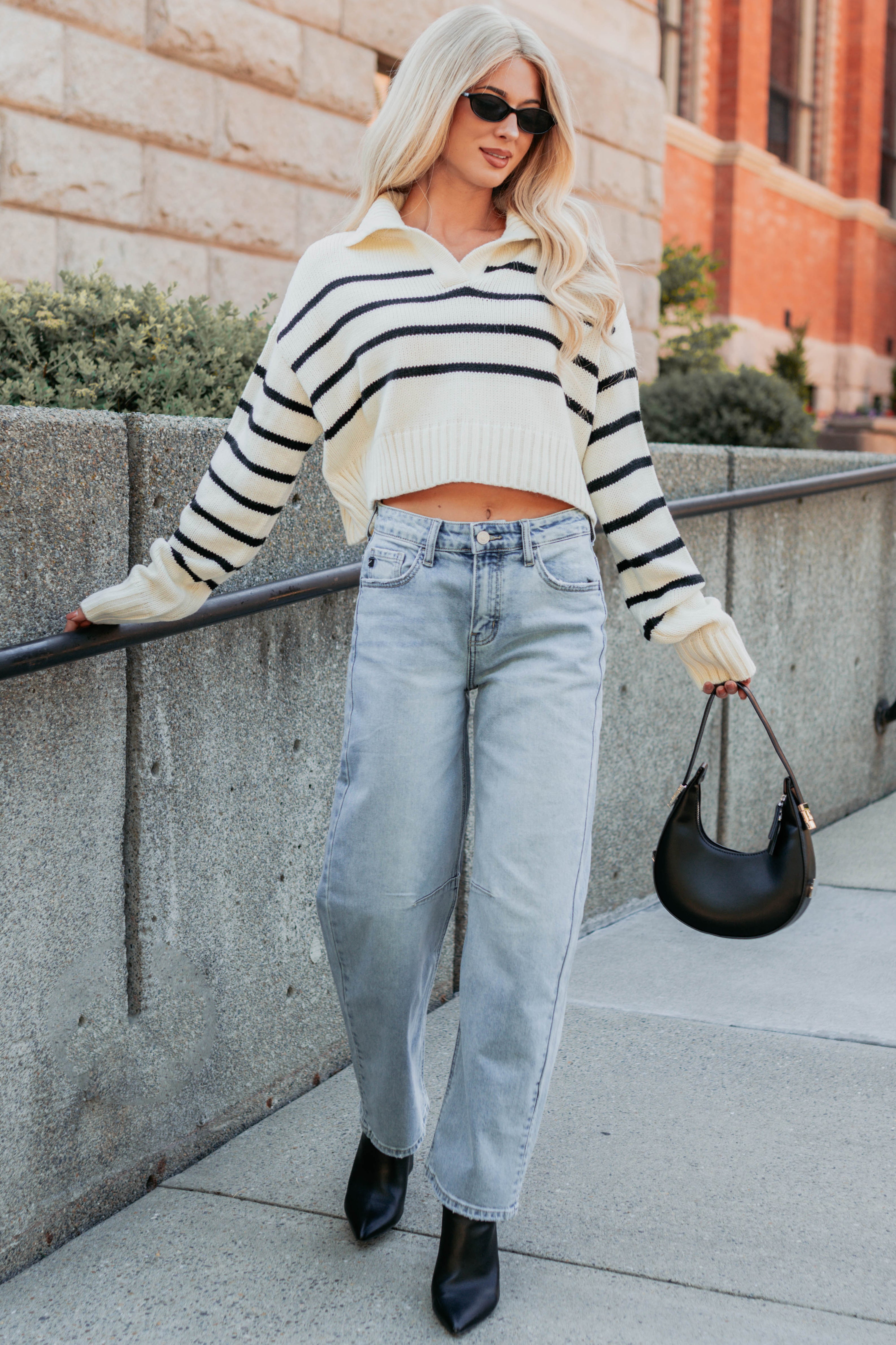 Leisure Time Striped Collared Sweater (Cream/Black) · NanaMacs